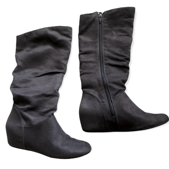 Gray Suede Heeled Boots - Picture 2 of 6